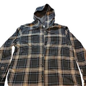 Old Navy Mens XL Plaid Hooded Flannel Shirt Jacket Black Gray Cotton Shacket